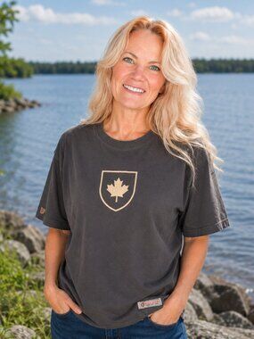 Unisex Canada Shield T-Shirt | Slate Grey | Made in Canada | Red Canoe